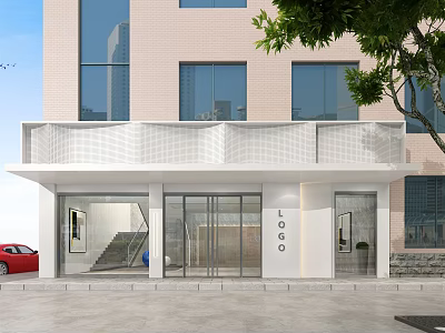 Modern Storefront Design with Light Pink Wall White Structure Glass Doors Large Windows and Logo 3d model
