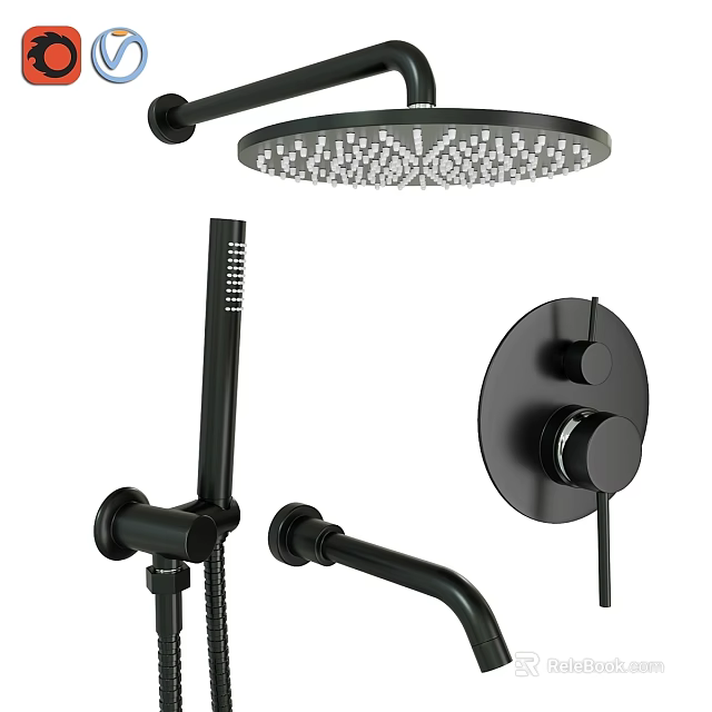 Modern Black Shower Faucet Set With Rainfall Showerhead Handheld Sprayer And Control Panel 3d model 