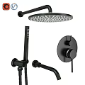 Modern Black Shower Faucet Set With Rainfall Showerhead Handheld Sprayer And Control Panel