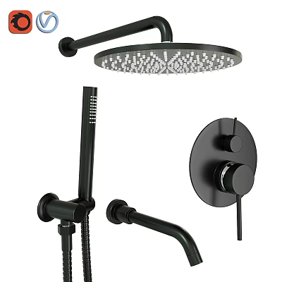 Modern Black Shower Faucet Set With Rainfall Showerhead Handheld Sprayer And Control Panel 3d model