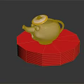 White Teapot With Yellow Accents On Red Hexagonal Platform And Black Background 3d model