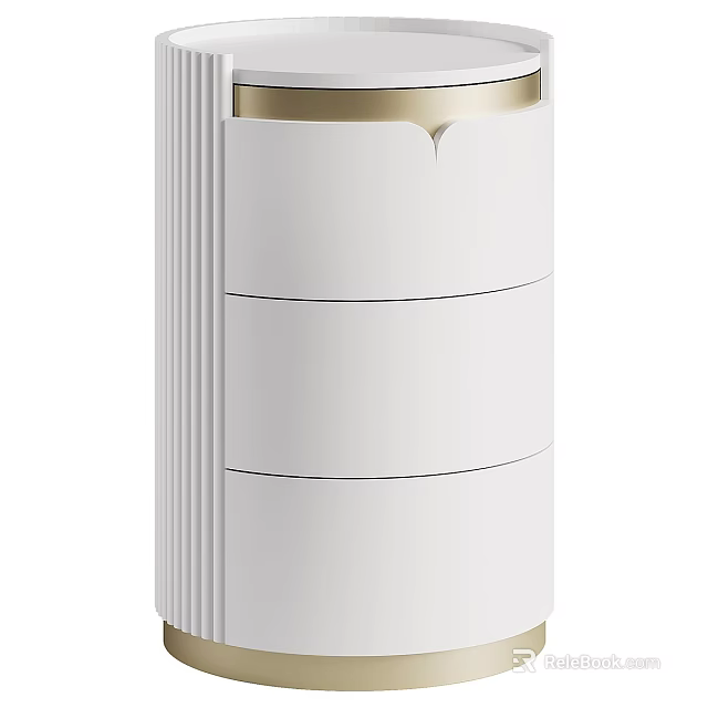 Modern White Nightstand With Three Drawers And Vertical Groove Details 3d model 