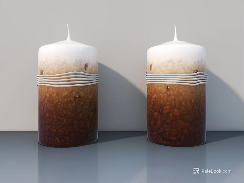 Two Decorative Candles With White Top Brown Bottom And White Stripes On Gray Background 3d model 