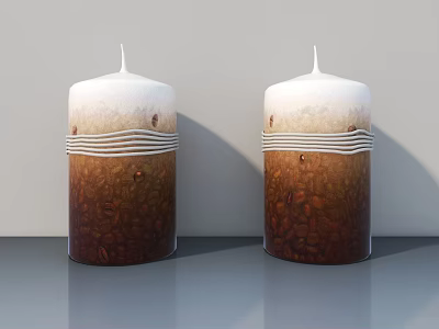 Two Decorative Candles With White Top Brown Bottom And White Stripes On Gray Background 3d model