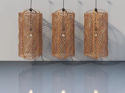 Three Bamboo Pet Cabinets With Hanging Design And White Background Reflection 3d model