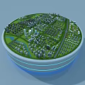 Aerial View Planning of Circular Urban Layout With Buildings Green Spaces and Roads