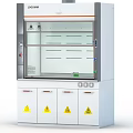 Laboratory Fume Hood With White Cabinet Glass Door Control Panel And Warning Labels