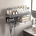 Practical Bathroom Wall Mounted Shelf With Toiletries Bottles Hair Dryer and Tissue Holder