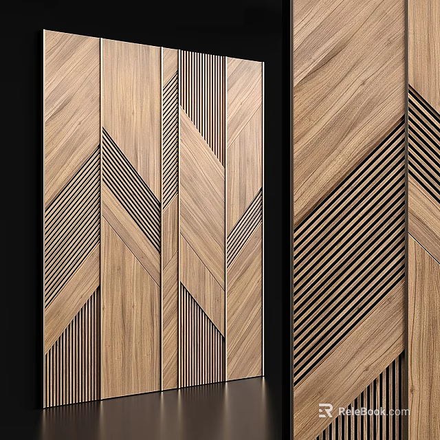Modern Wooden Wall Paneling With Geometric Diagonal Stripes And Patterned Wood Texture 3d model