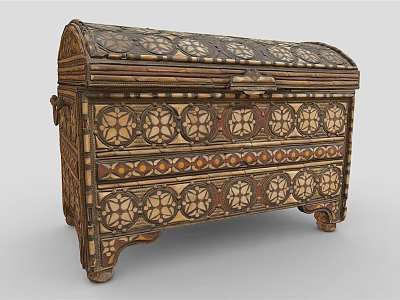 Vintage Wooden Chest With Intricate Floral Carvings And Ornate Patterns 3d model