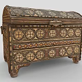 Vintage Wooden Chest With Intricate Floral Carvings And Ornate Patterns