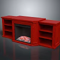 Stylish Red Wooden Fireplace With Shelves On Both Sides And Decorative Interior