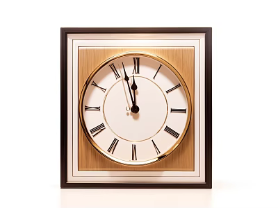 Square Wall Clock With Black Frame Gold Trim White Dial And Roman Numerals 3d model