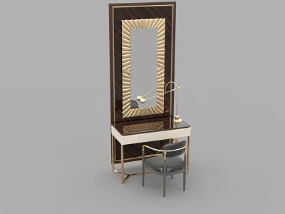 Elegant Modern Dressing Table With Gold Framed Mirror Marble Top And Vanity Chair 3d model