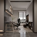 Modern Living and Dining Room Interior With Sofa Coffee Table Bookshelves Floor to Ceiling Windows