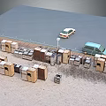 Neatly Arranged Refrigerators And Freezers In Outdoor Scene With Nearby Cars Fence Street Lamp