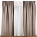 Layered Brown Thick Curtains With White Sheer For Window Light And Privacy Control 3d model