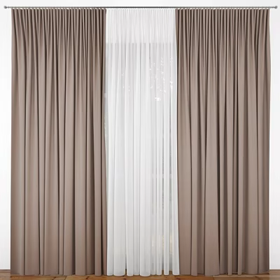 Layered Brown Thick Curtains With White Sheer For Window Light And Privacy Control 3d model
