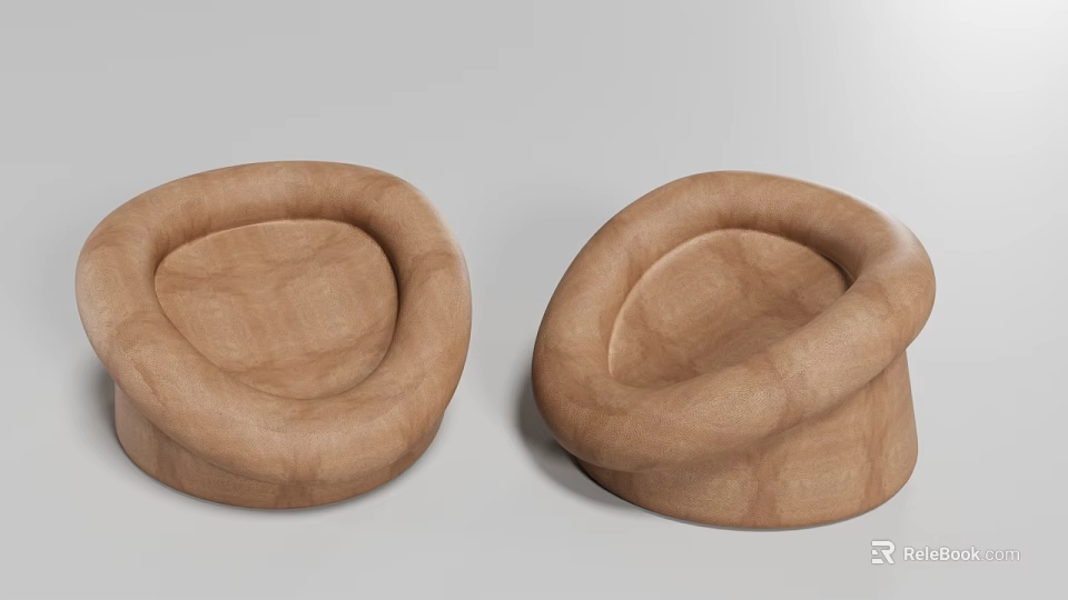 Modern Brown Round Single Sofa with Minimalist Design Soft Upholstery Two Pieces 3d model 