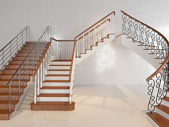 Modern Stair Solid Wood Stair Combination 3d model