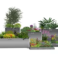 Modern Flower Bed Planters With Various Sizes Colorful Flowers And Green Plants