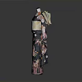 Traditional Japanese Kimono With Floral Patterns And Elegant Obi Displayed On Mannequin