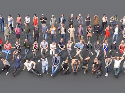 Diverse Group of People With Various Poses And Casual Clothing 3d model