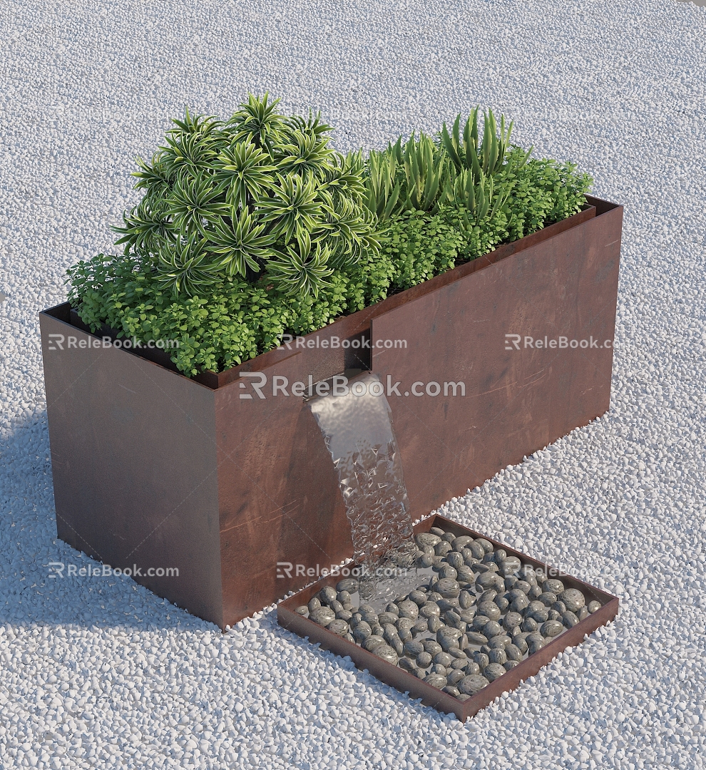 Modern Flower Box Sink Flower Pond Small Landscape Running Water Pebble model