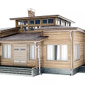 Detached Wooden House Exterior With Rustic Roof Windows And Front Steps