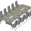 Rectangular Office Conference Table With Grey Rolling Chairs And Documents On Top 3d model