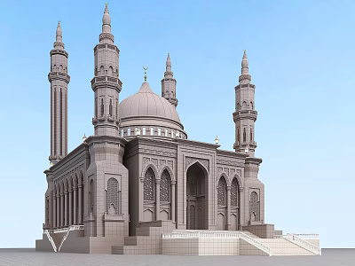 Ancient Islamic Architecture Featuring Dome Minarets Arched Doors Stone Carvings And Grand Staircase 3d model