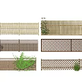 Various Types of Bamboo and Wooden Garden Fences with Lattice Patterns and Green Plants