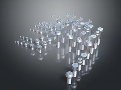 Silver Lighting Fixtures Set With Various Sizes Arranged On Gray Background 3d model