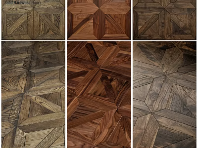Varied Wooden Floor Parquet Patterns With Geometric Designs And Natural Wood Tones 3d model