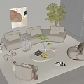 Modern Cream Style Sofa Coffee Table Combination Fabric Multi-person Sofa Corner Sofa Cream Style Coffee Table Caterpillar Lazy Man Sofa Cream Style Floor Lamp Cream Style Hanging Picture 3d model