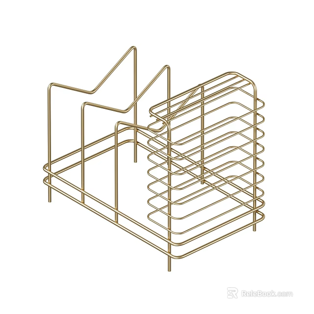 Gold Multi Tiered Metal Wire Rack with Sleek Design for Home Storage Organizer 3d model 