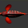 Vibrant Red And White Striped Discus Fish With Circular Shape In Dark Background