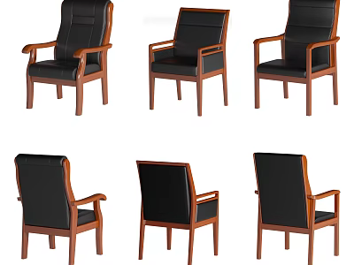 Classic Design Office Chair With Black Leather Seat And Wooden Frame 3d model