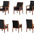Classic Design Office Chair With Black Leather Seat And Wooden Frame