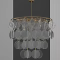 Elegant Crystal Chandelier With Transparent Circular Decorative Pieces And Golden Metal Frame