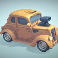 Orange Vintage Cartoon Style Car With Hood Scoop And Round Headlights