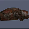 Rusty Old Car With Damaged Body And Corroded Wheels On Black Background 3d model