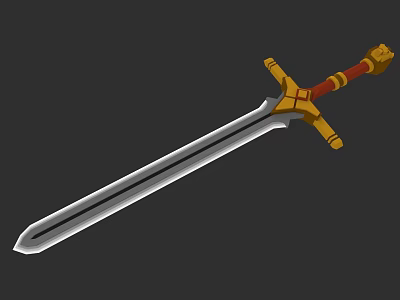 Detailed 3D Model Sword With Golden Hilt Red Handle And Silver Blade 3d model