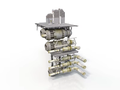 Multi Layer Industrial Equipment With Motors Pipes And Mechanical Components 3d model