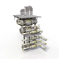 Multi Layer Industrial Equipment With Motors Pipes And Mechanical Components