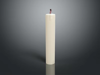White Tall Cylindrical Candle With Red Wick On Gray Background Surface 3d model
