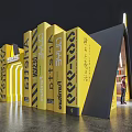 Modern Exhibition Hall Interior Design With Yellow Display Walls Arch Structure And Lighting Fixtures