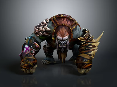 Massive Game Movie Character With Muscular Build Brown Red Fur And Armor Spikes 3d model