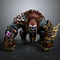 Massive Game Movie Character With Muscular Build Brown Red Fur And Armor Spikes