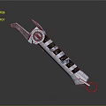 Detailed Metallic Weapon With Red Accent And Black Stripes Design Structure